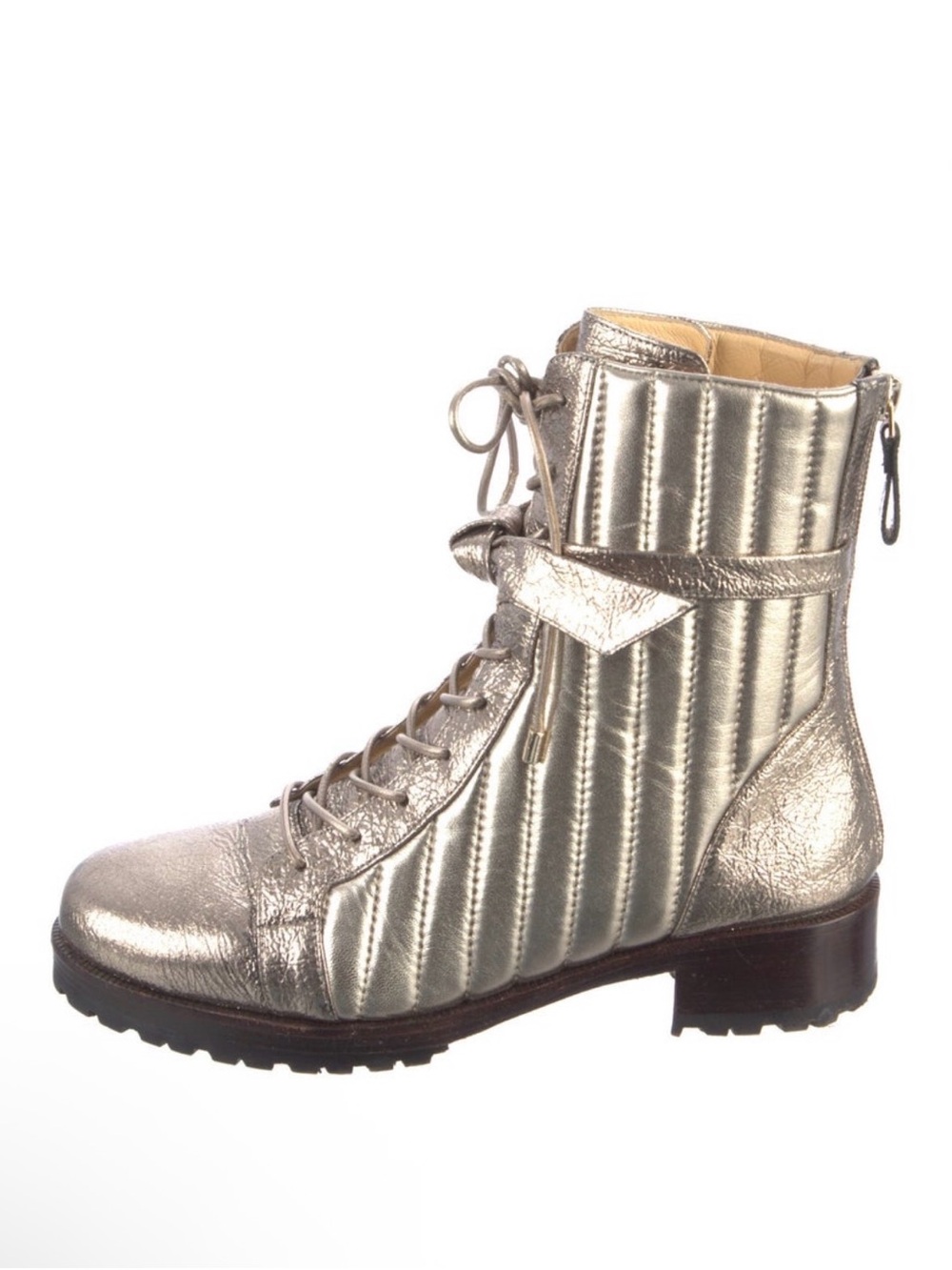 Alexandre Birman Metallic Silver Quilted Lace-Up Ankle Boots